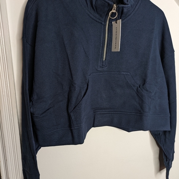 WEWOREWHAT Dress Blue Cotton Terry Cropped Half Zip Sweatshirt NEW Size L - Picture 7 of 7